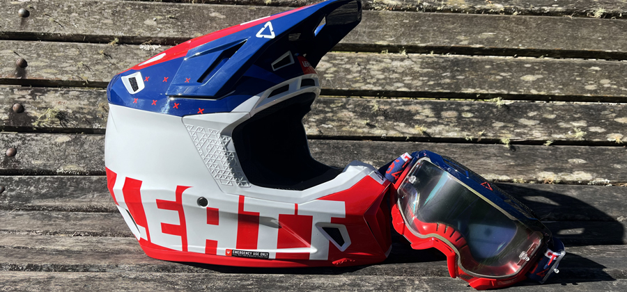 Capacete Leatt Moto 7.5 com Óculos - Azul Royal/Vermelho - Spinelli Motos  Boutique