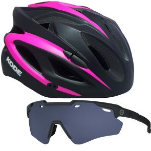 Capacete Kode Eagle Rosa + Óculos HB Shield EVO Pra Quem Pedala 2